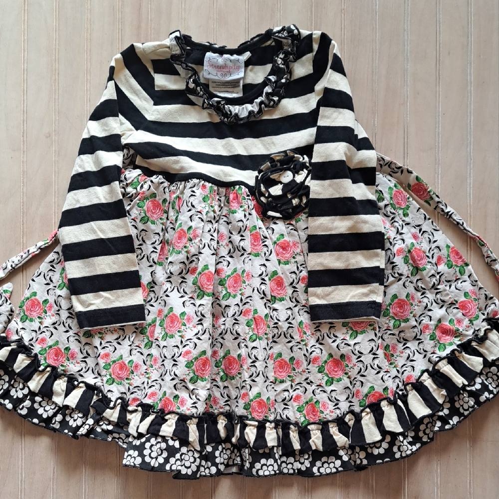 Serendipity Clothing Co. Striped Floral Ruffle Boutique Full Long Dress Girls